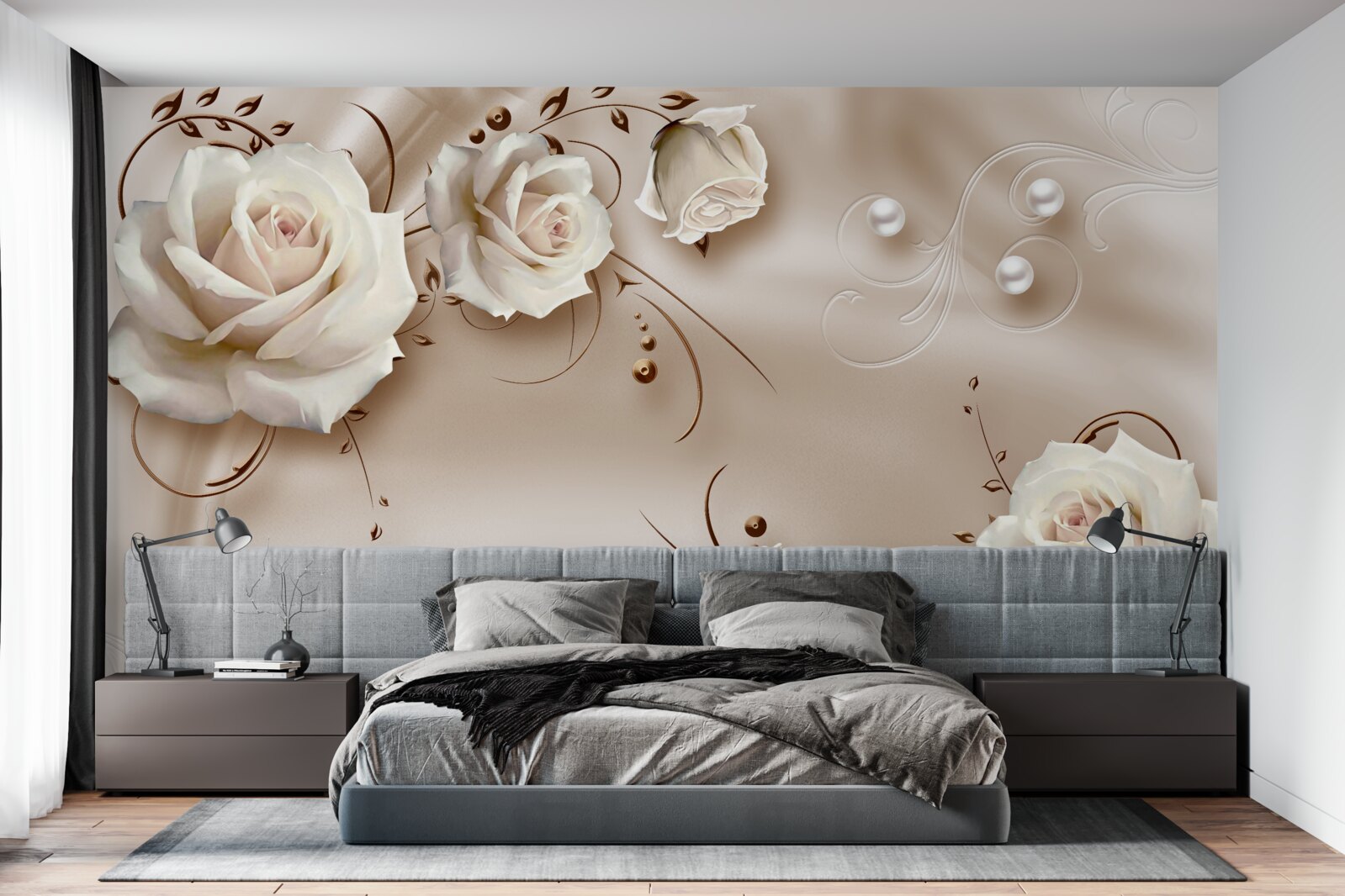 Фотошпалери намистини та білі троянди