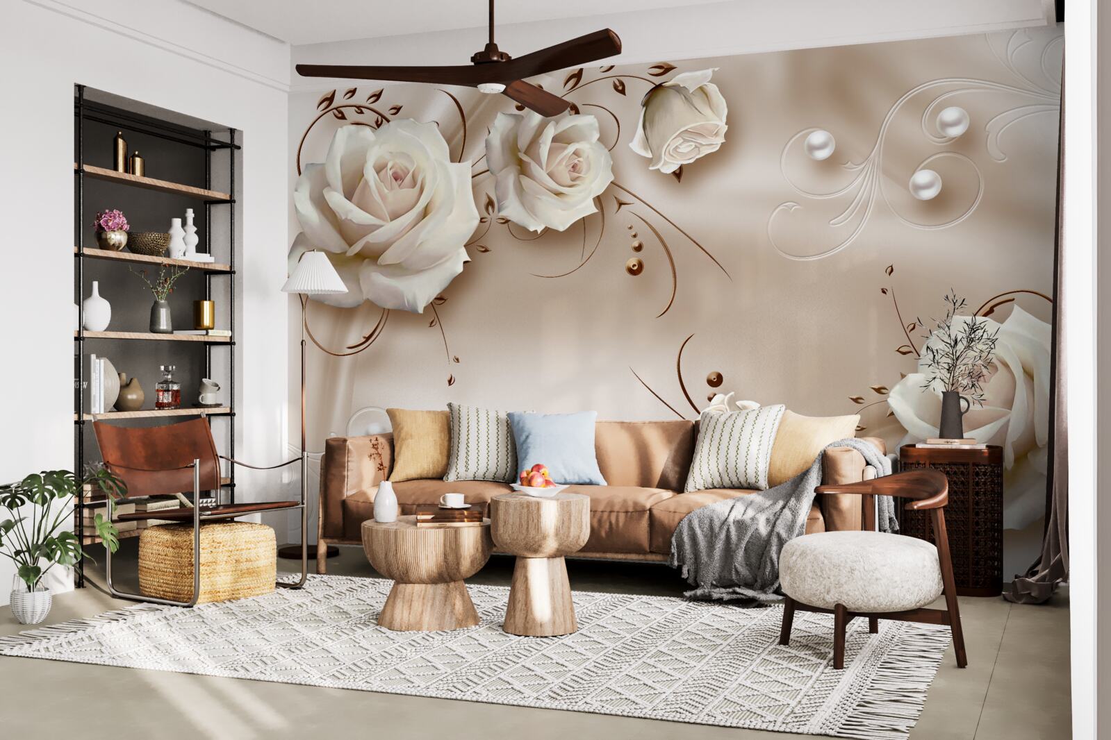 Фотошпалери намистини та білі троянди