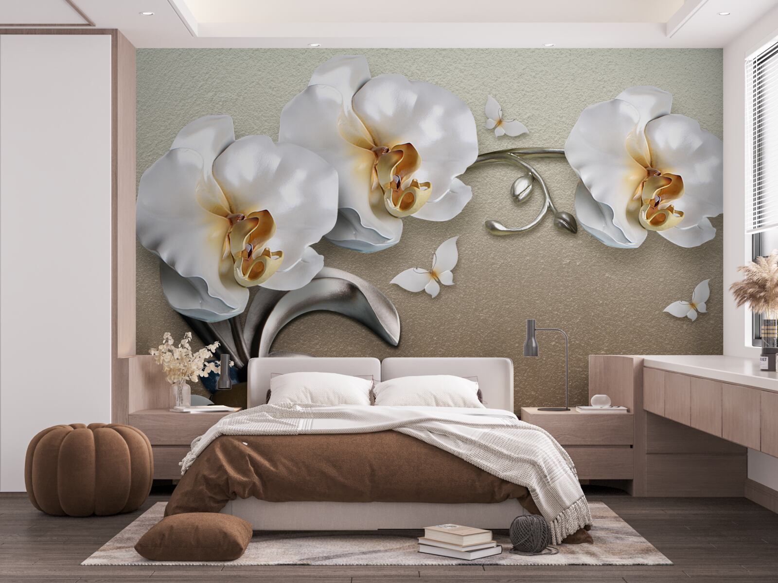 Фотошпалери каміння, білосніжні квіти та метелики