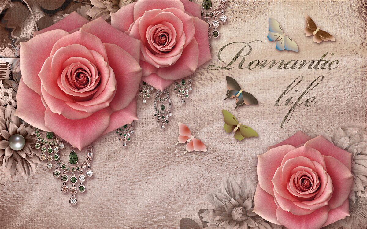 Фотошпалери мініатюрні літаючі комахи та великі яскраво-рожеві квіти