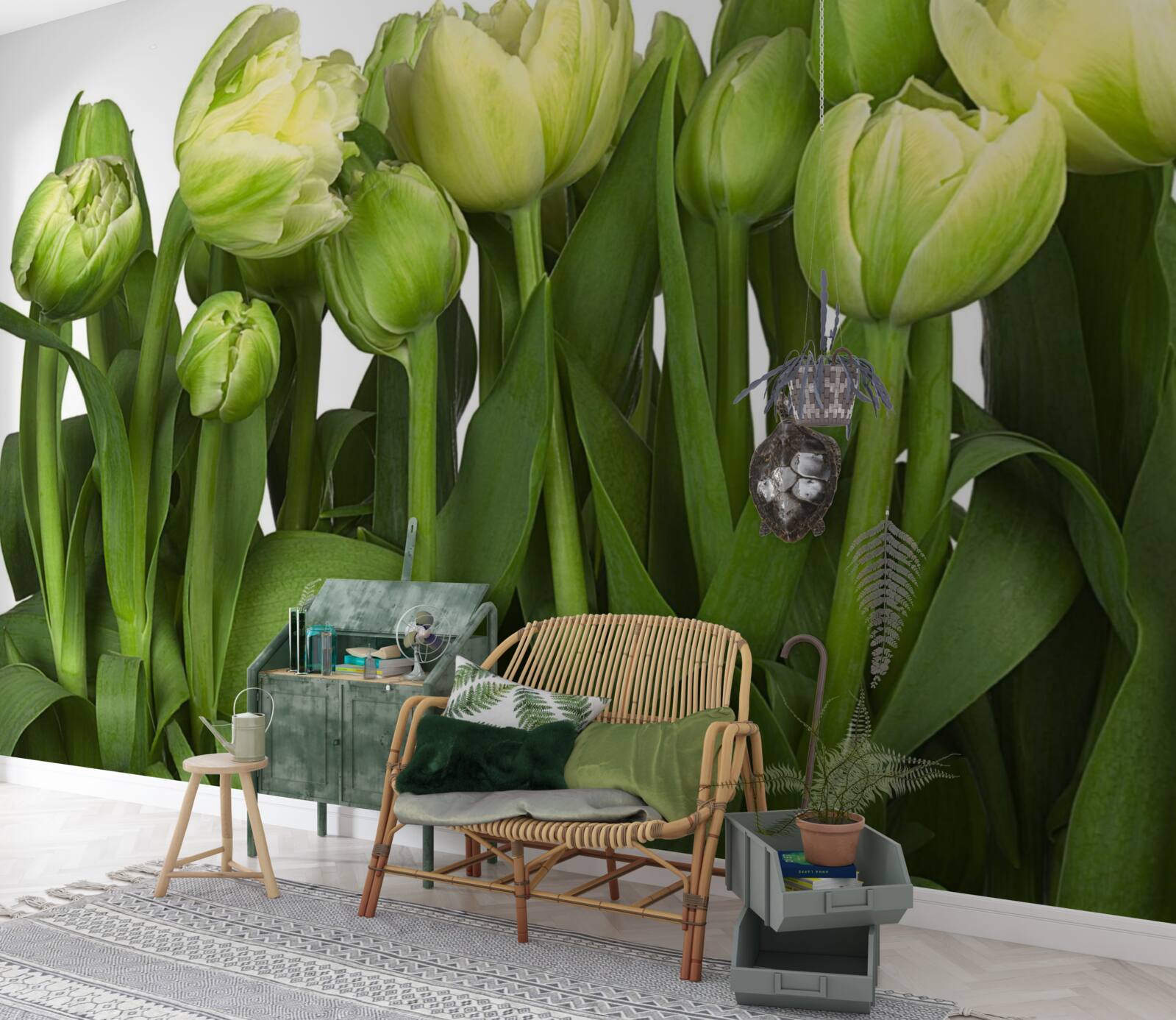 Фотошпалери Набір частково відкритих світлих тюльпанів