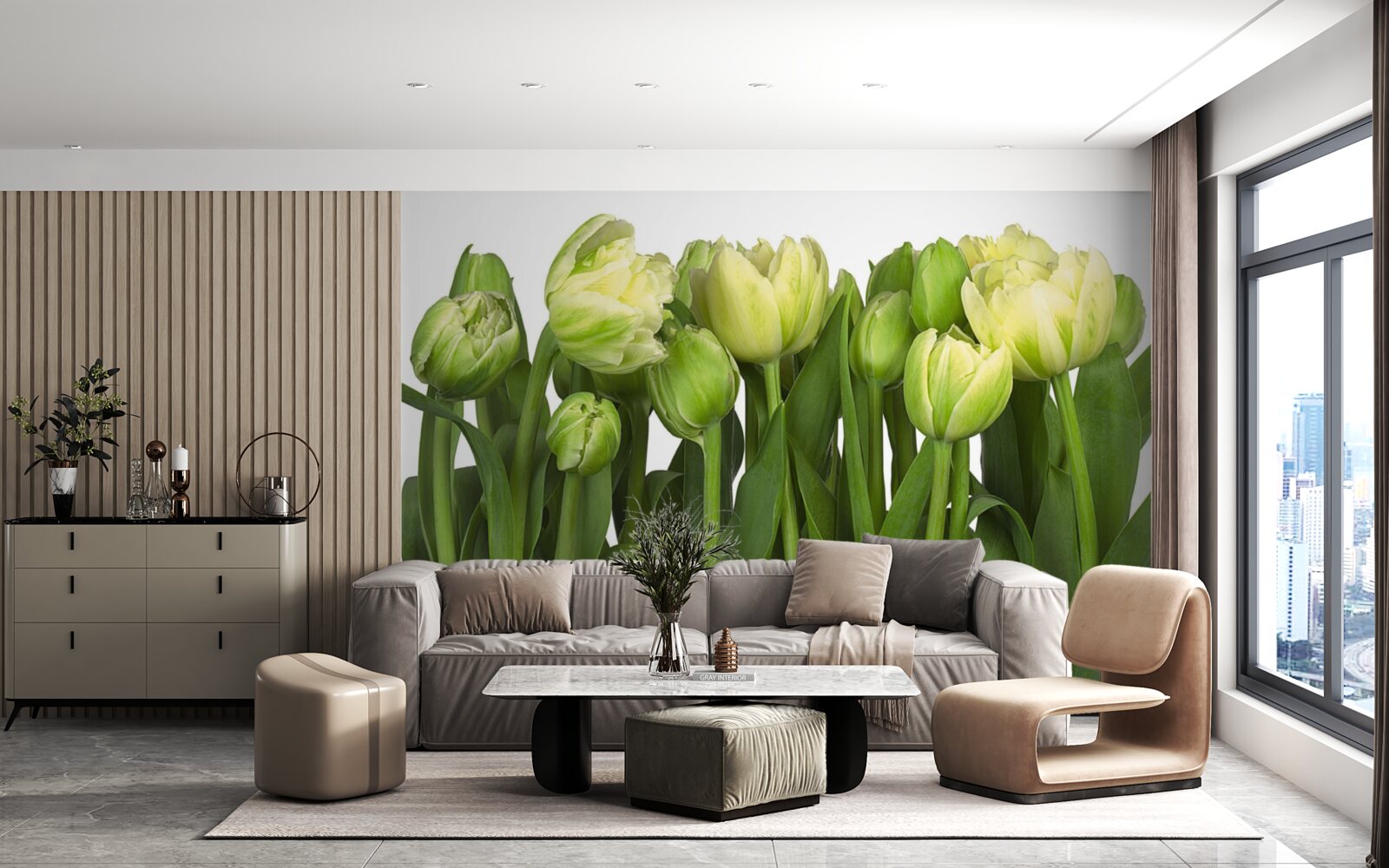 Фотошпалери Набір частково відкритих світлих тюльпанів