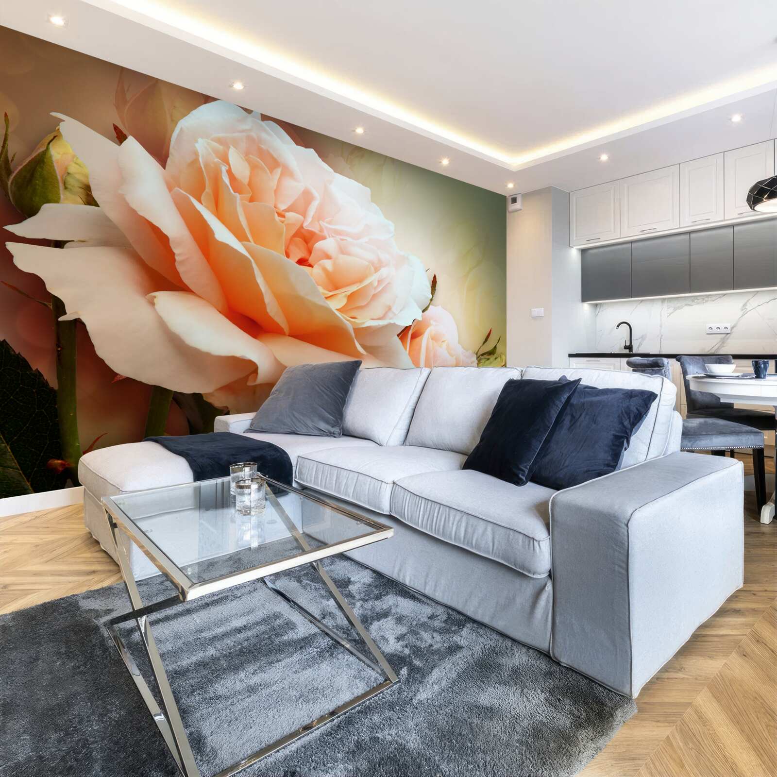 Фотошпалери троянди, що розпустилися і перебувають у стадії бутонів