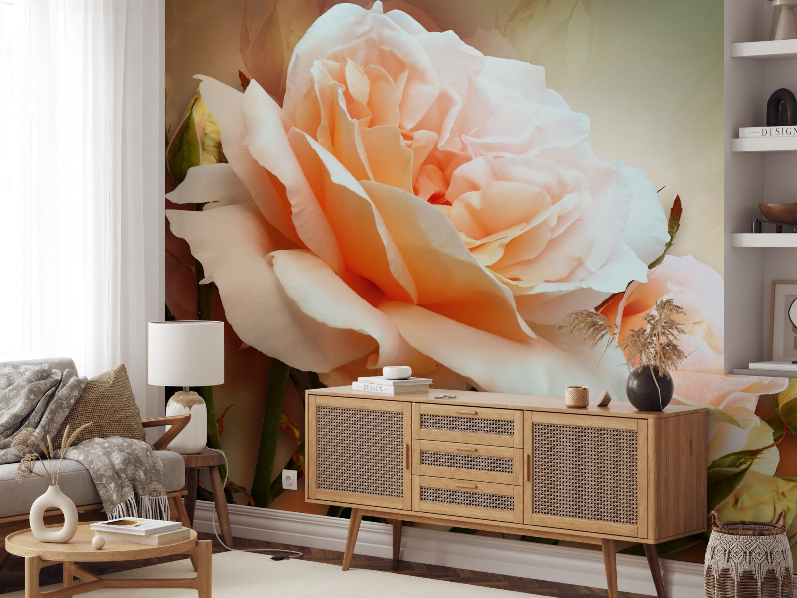 Фотошпалери троянди, що розпустилися і перебувають у стадії бутонів