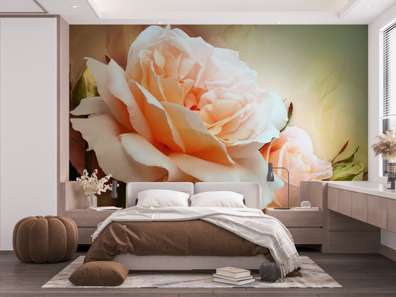 Фотошпалери троянди, що розпустилися і перебувають у стадії бутонів