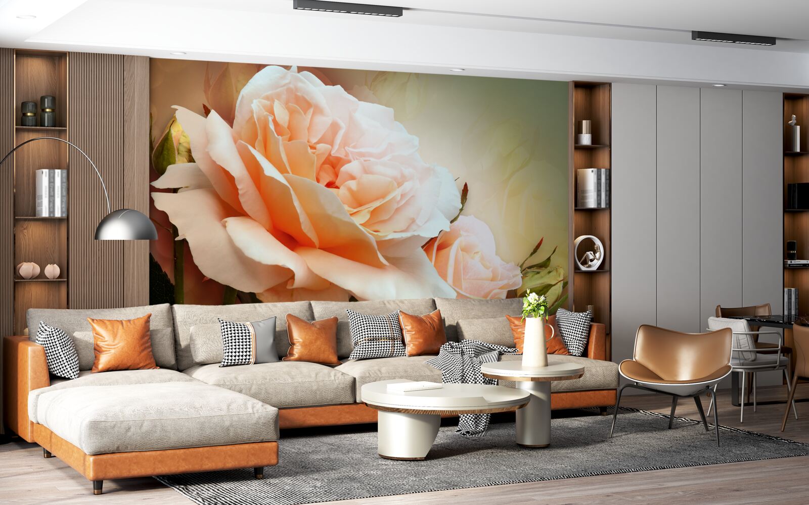 Фотошпалери троянди, що розпустилися і перебувають у стадії бутонів