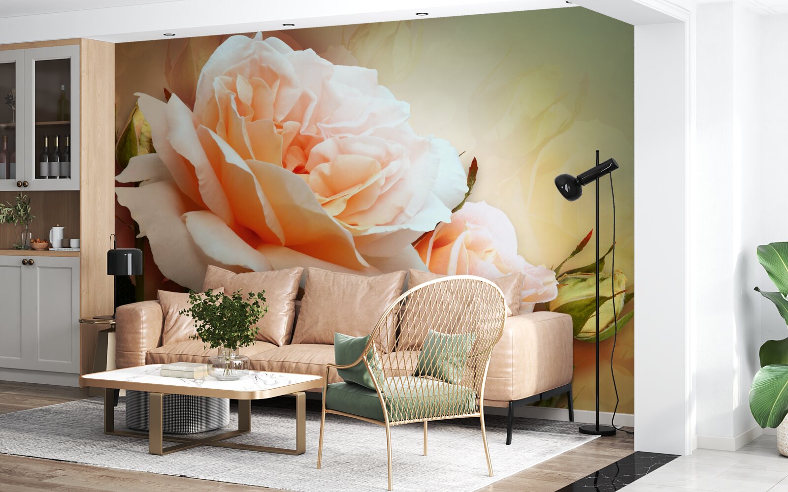 Фотошпалери троянди, що розпустилися і перебувають у стадії бутонів