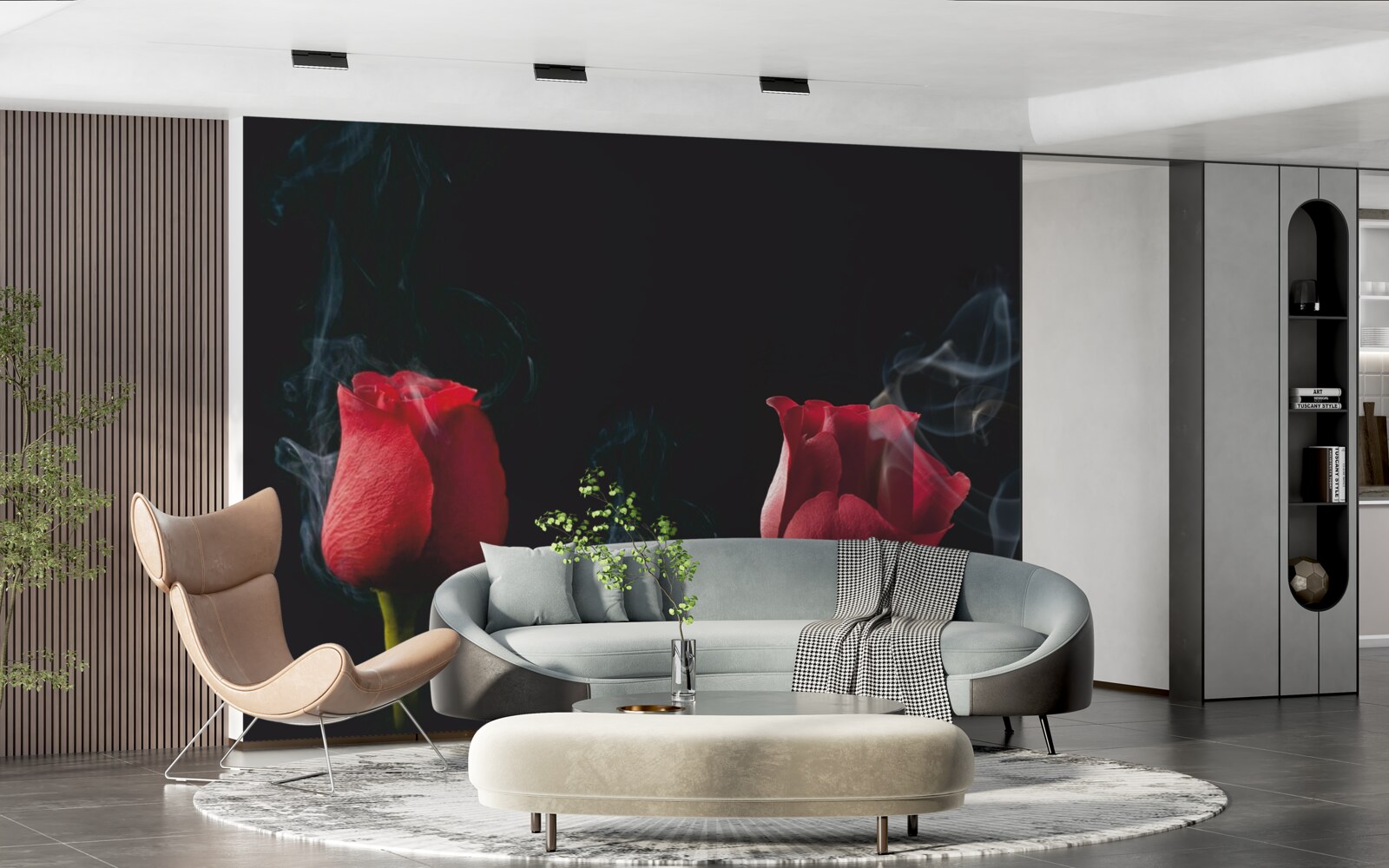 Фотошпалери червона троянда розквітає в диму