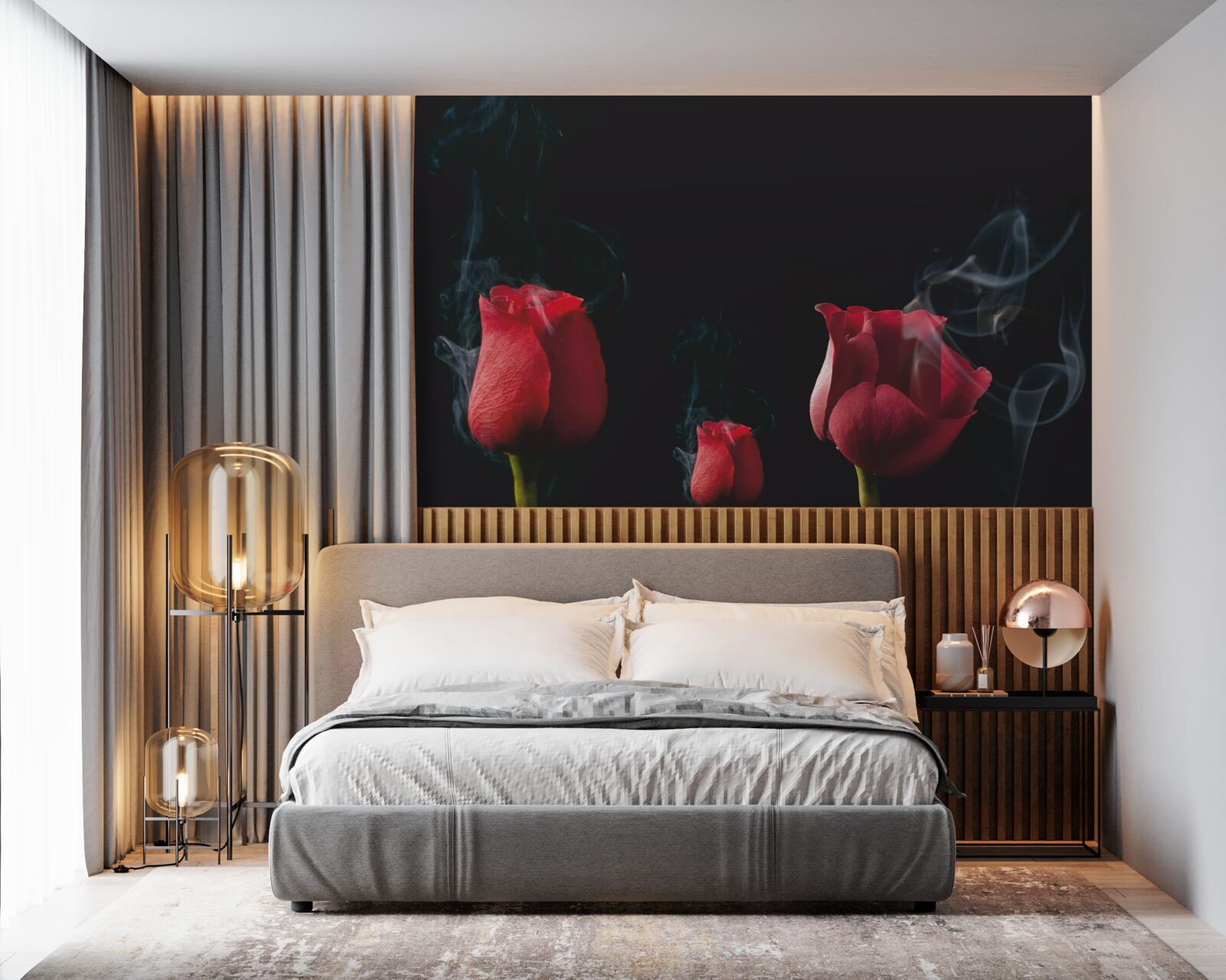 Фотошпалери червона троянда розквітає в диму