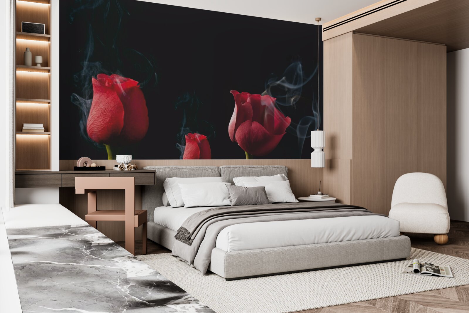 Фотошпалери червона троянда розквітає в диму