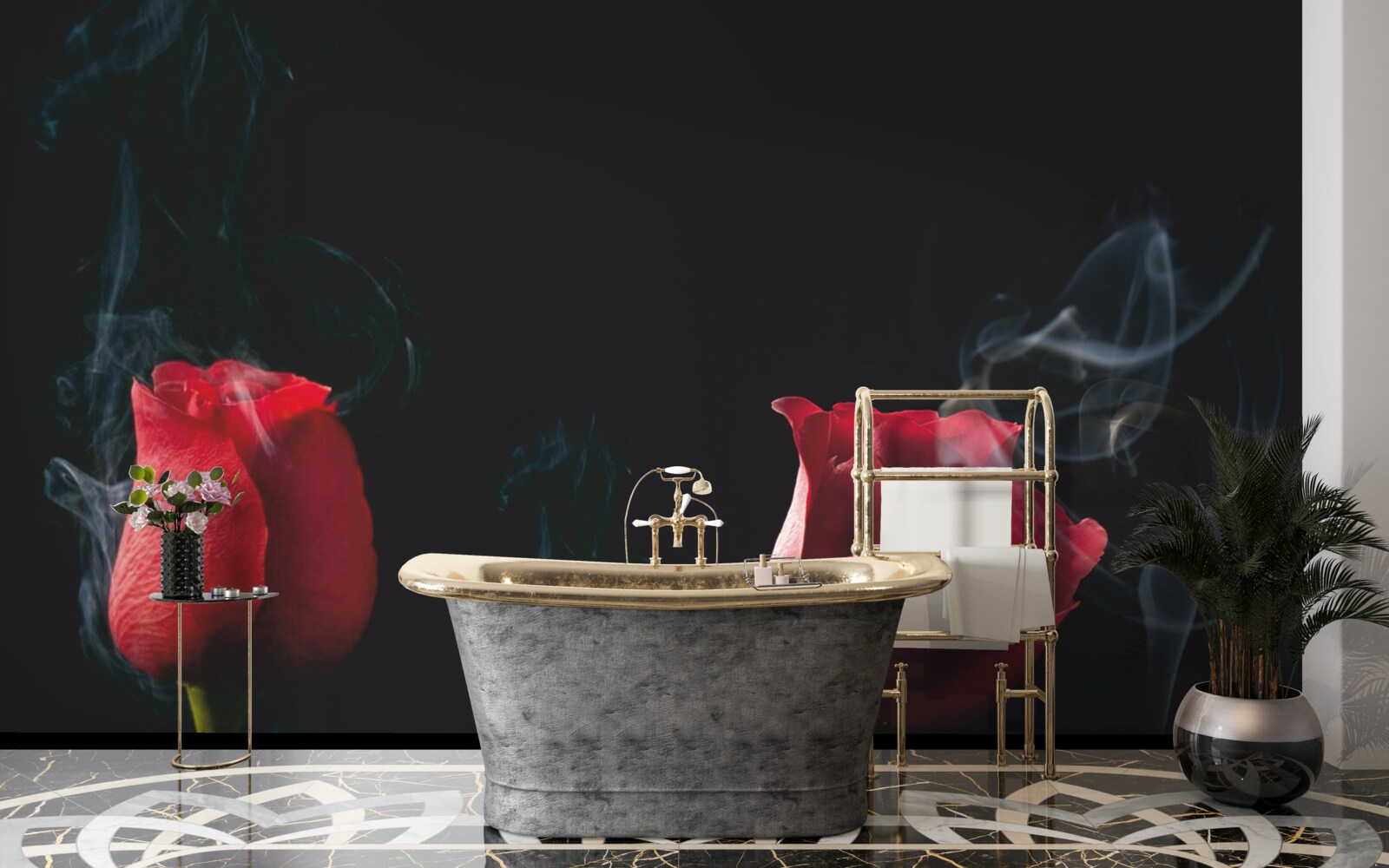 Фотошпалери червона троянда розквітає в диму