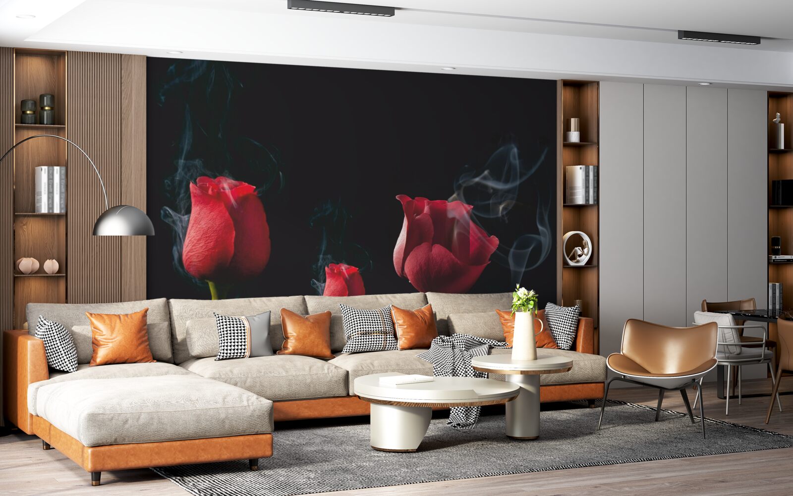 Фотошпалери червона троянда розквітає в диму