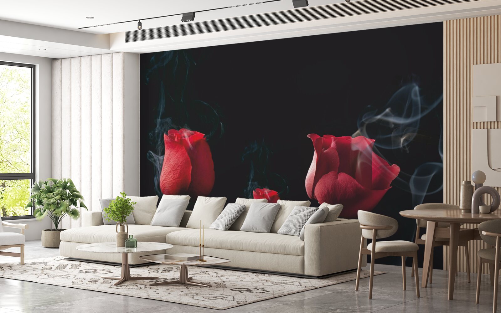 Фотошпалери червона троянда розквітає в диму