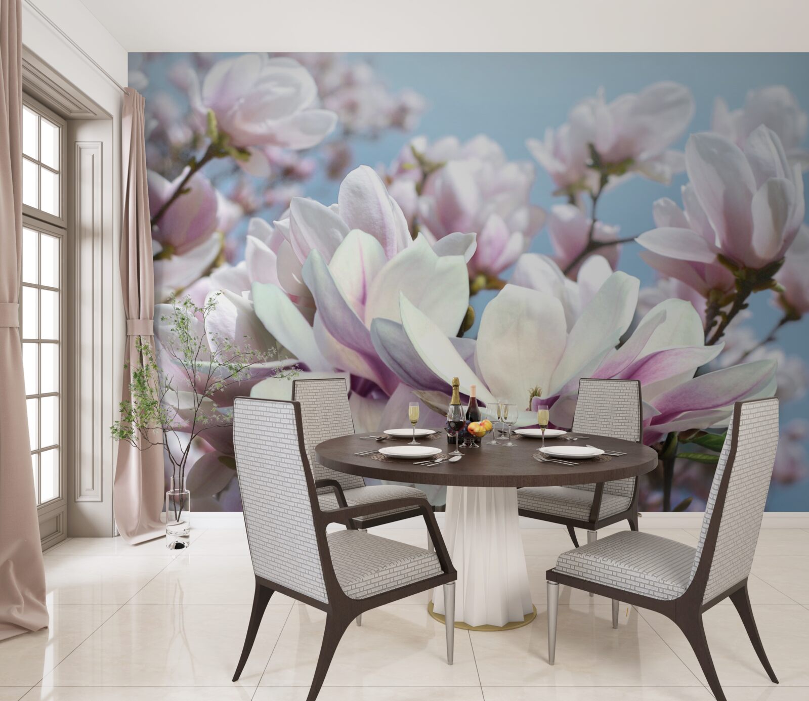 Фотошпалери магнолія, оповита квітами