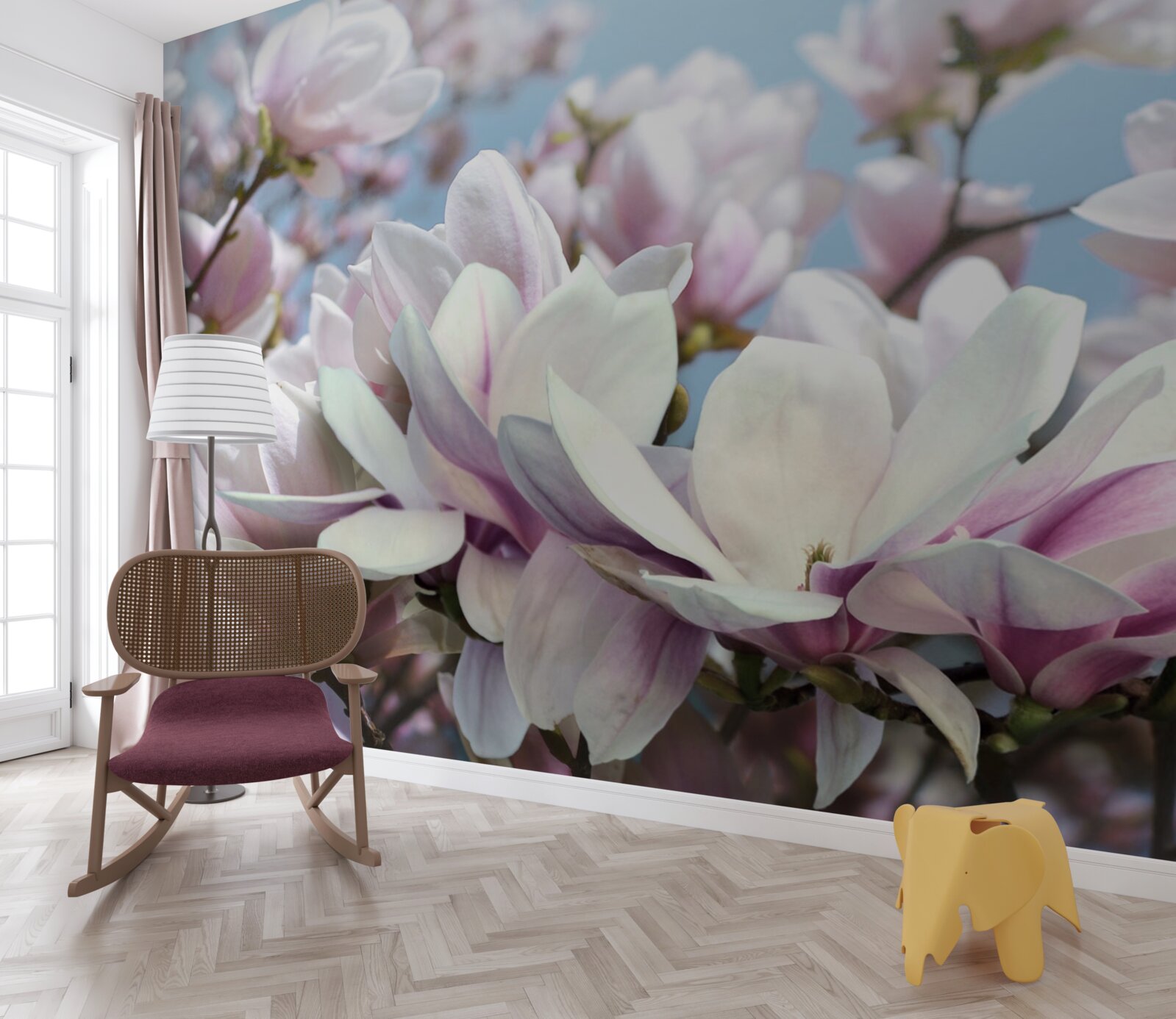 Фотошпалери магнолія, оповита квітами