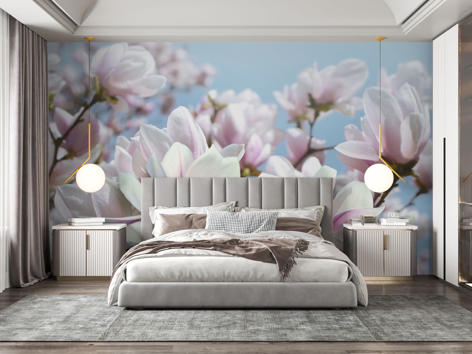 Фотошпалери магнолія, оповита квітами