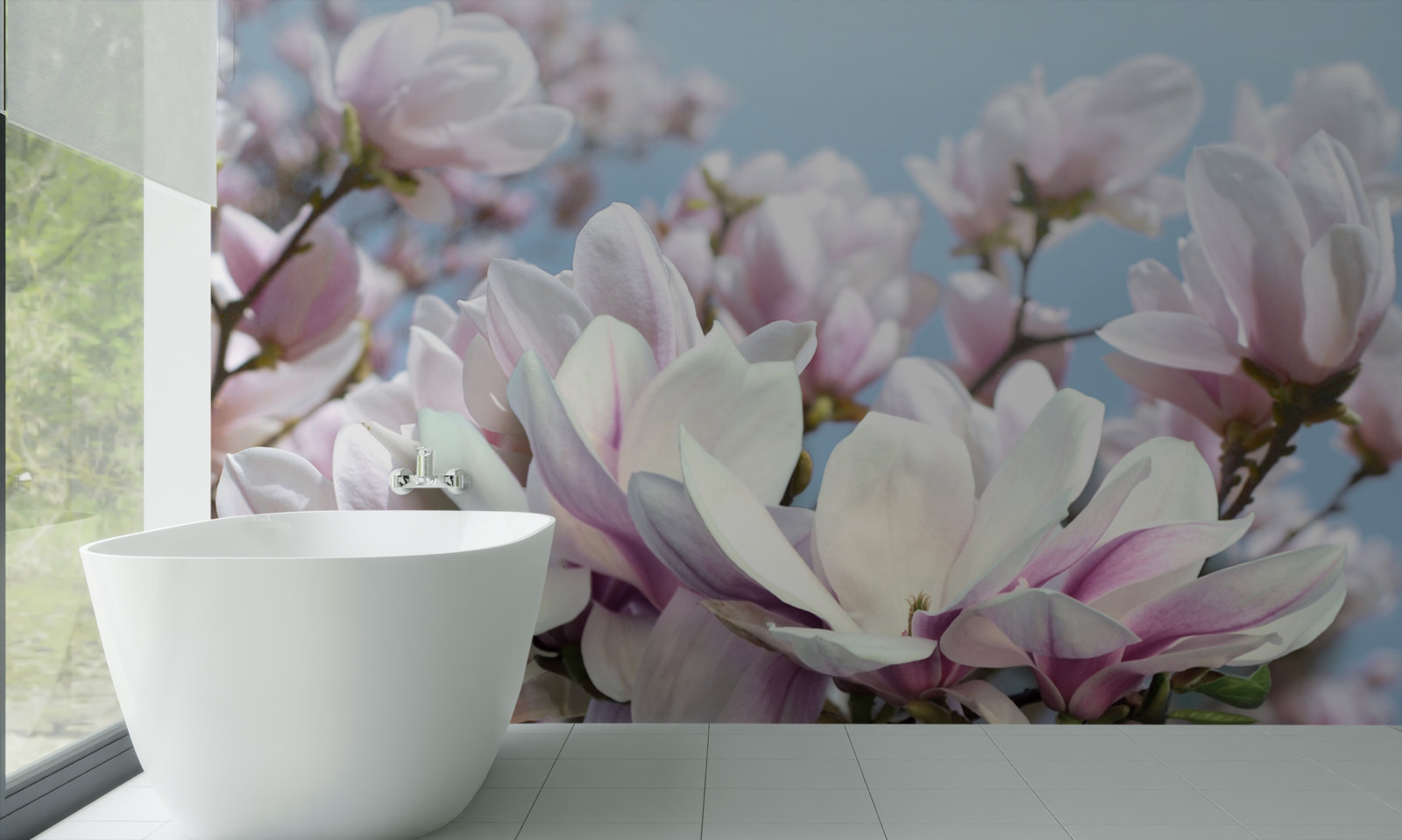 Фотошпалери магнолія, оповита квітами
