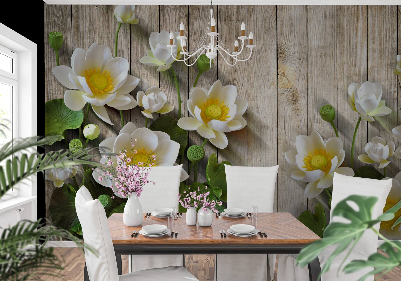 Фотошпалери лілії з жовтою серцевиною та білосніжним відтінком