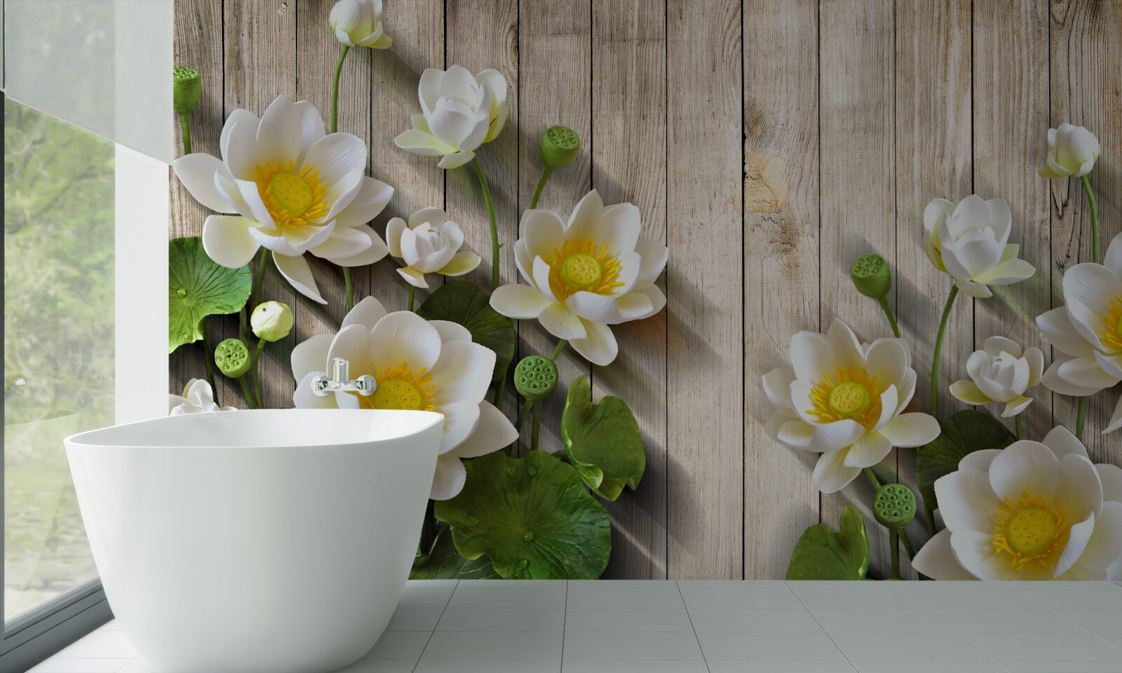 Фотошпалери лілії з жовтою серцевиною та білосніжним відтінком