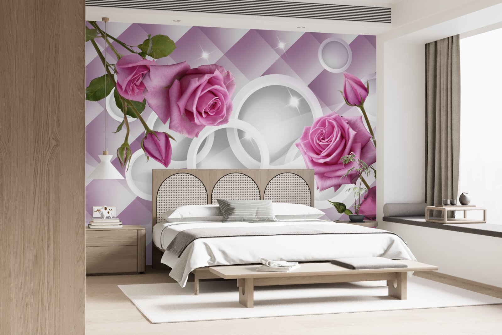 Фотошпалери бузкові троянди на неоднозначному тлі