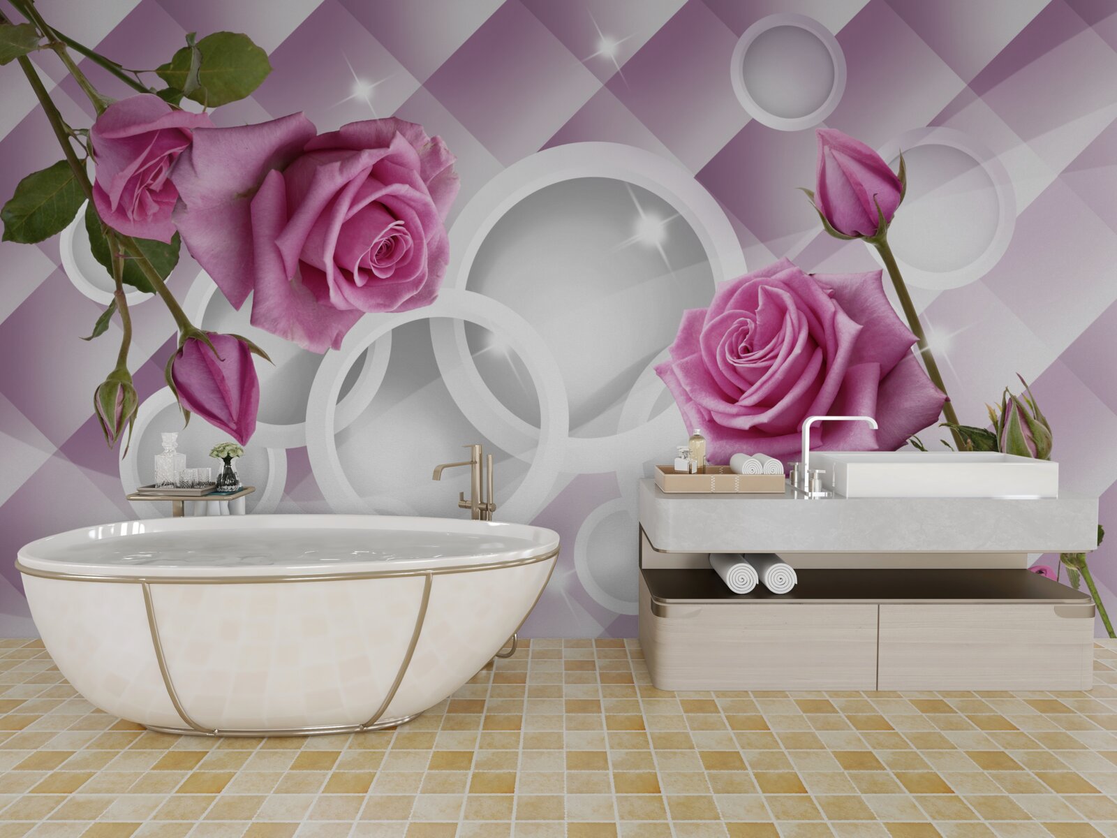 Фотошпалери бузкові троянди на неоднозначному тлі