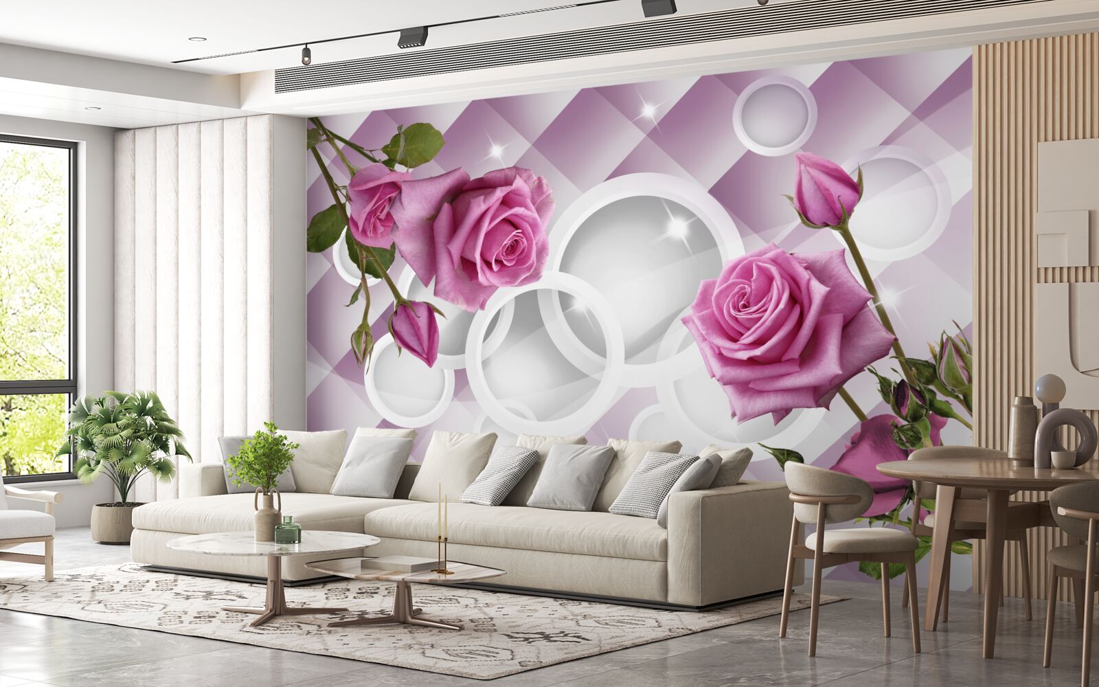 Фотошпалери бузкові троянди на неоднозначному тлі