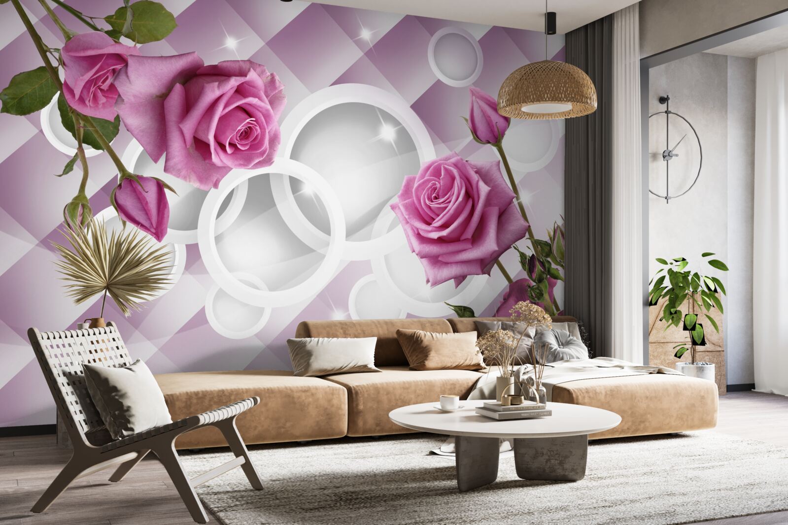 Фотошпалери бузкові троянди на неоднозначному тлі