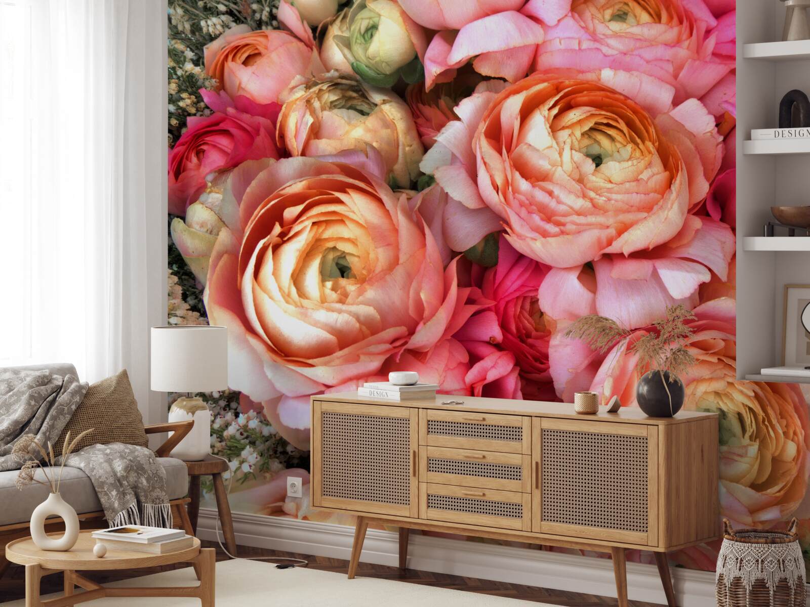 Фотошпалери насичено забарвлені півонії