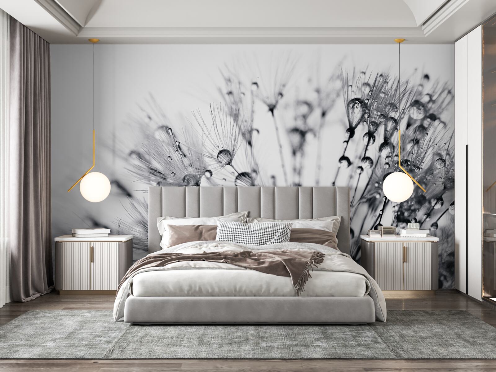 Фотошпалери краплі роси на кульбабах