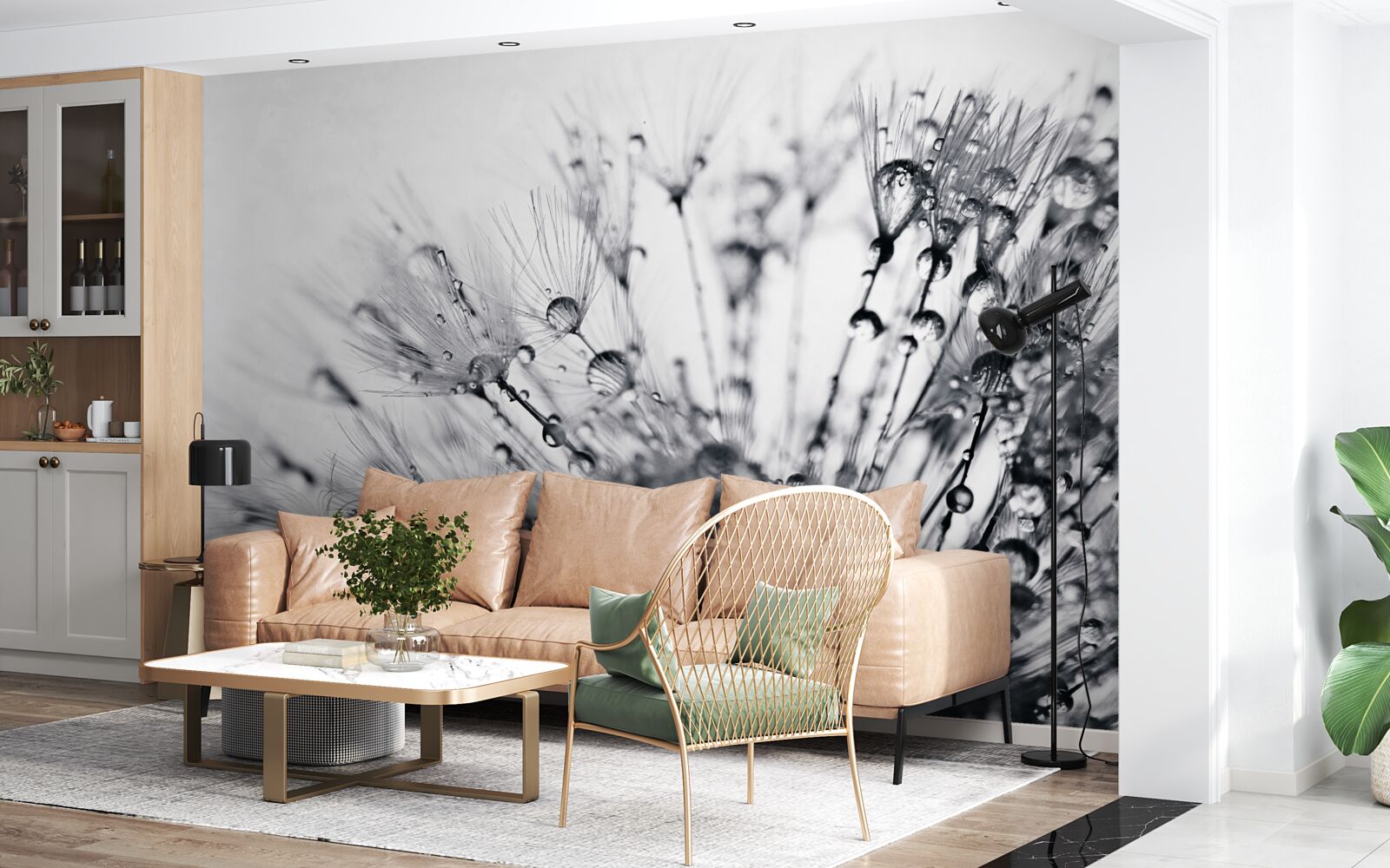 Фотошпалери краплі роси на кульбабах