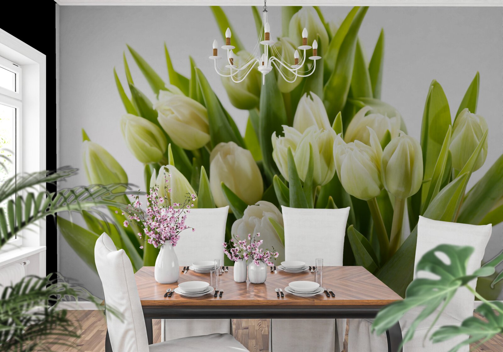 Фотошпалери набір білосніжних тюльпанів