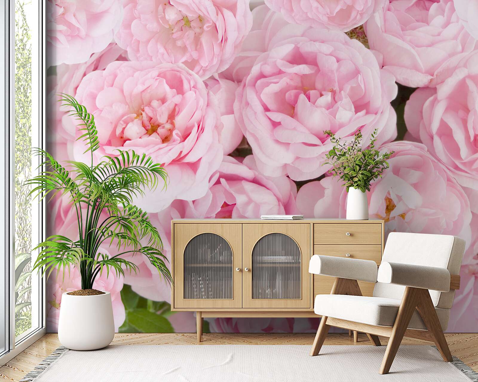 Фотошпалери рожеві троянди, зібрані в букет чайного кольору