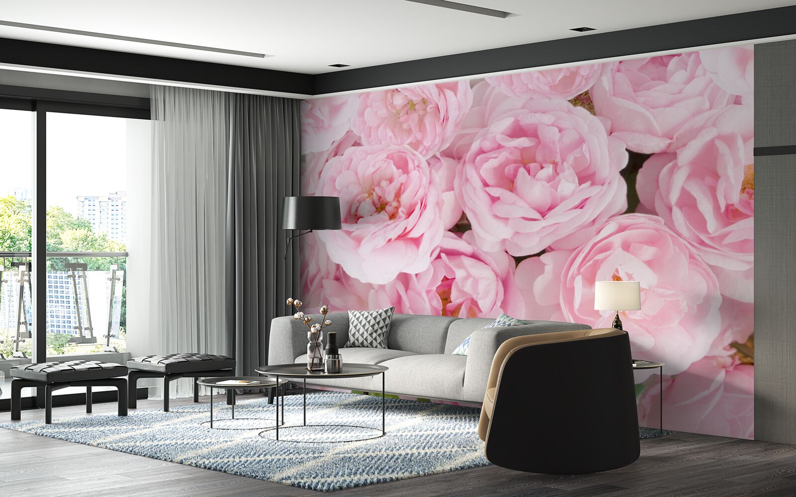 Фотошпалери рожеві троянди, зібрані в букет чайного кольору