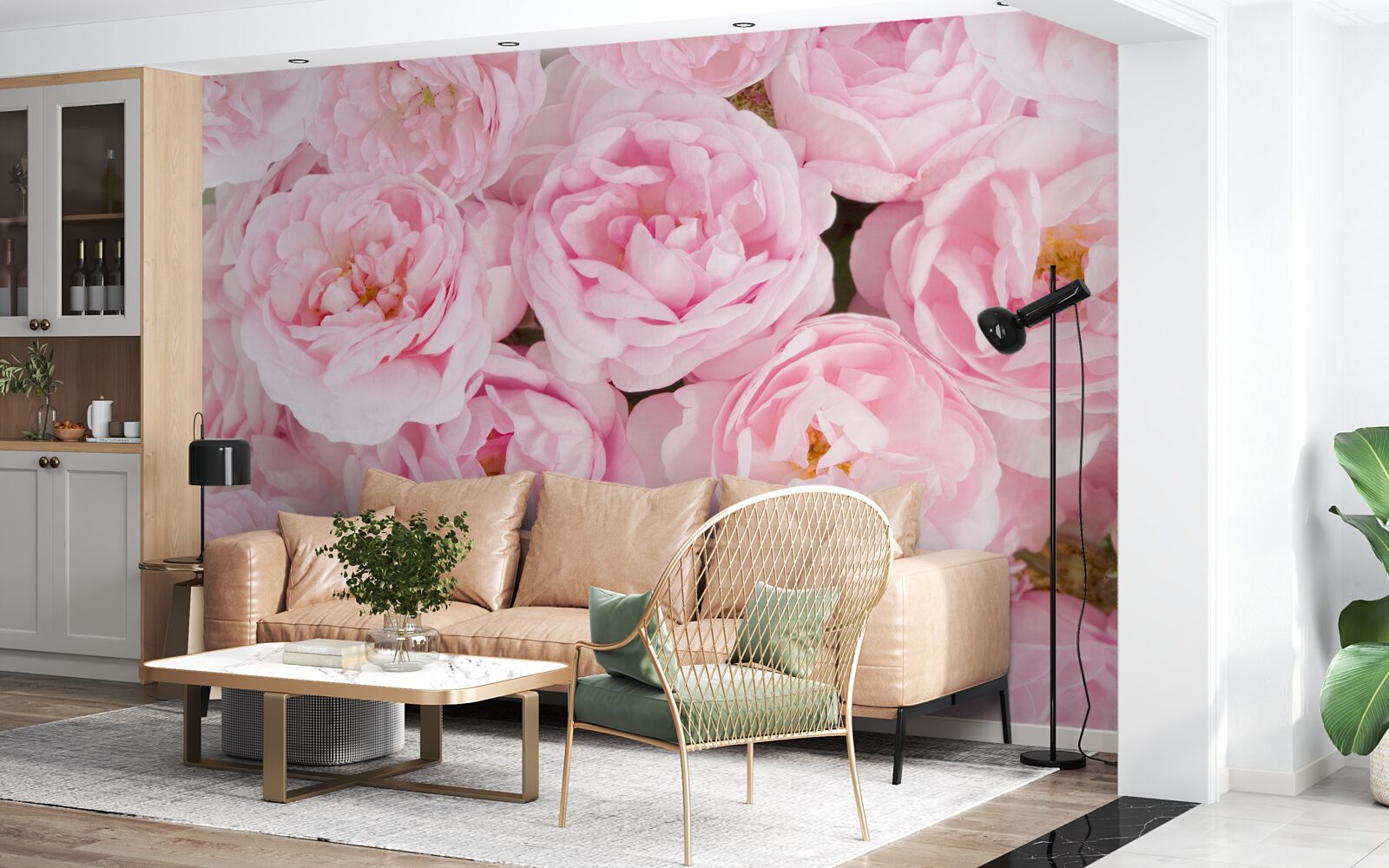 Фотошпалери рожеві троянди, зібрані в букет чайного кольору