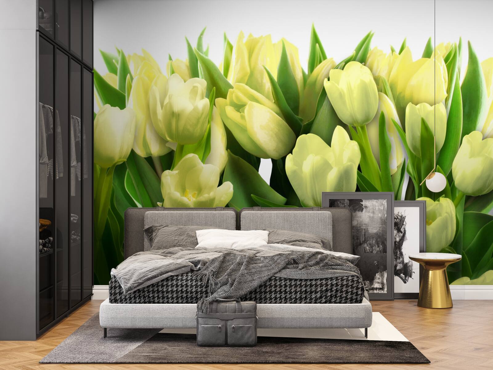 Фотошпалери Жовті тюльпани з зеленим листям