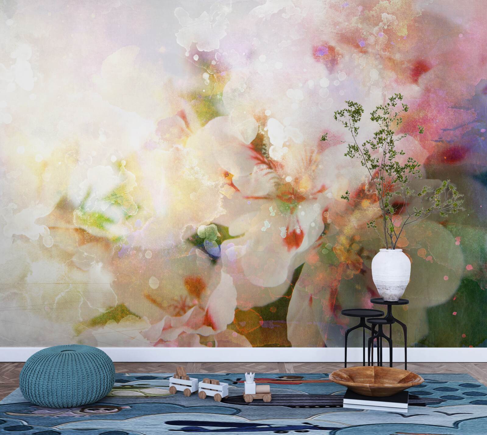 Фотошпалери акварельні квіти у світлій палітрі