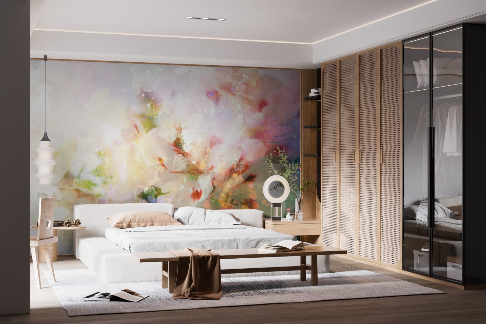 Фотошпалери акварельні квіти у світлій палітрі