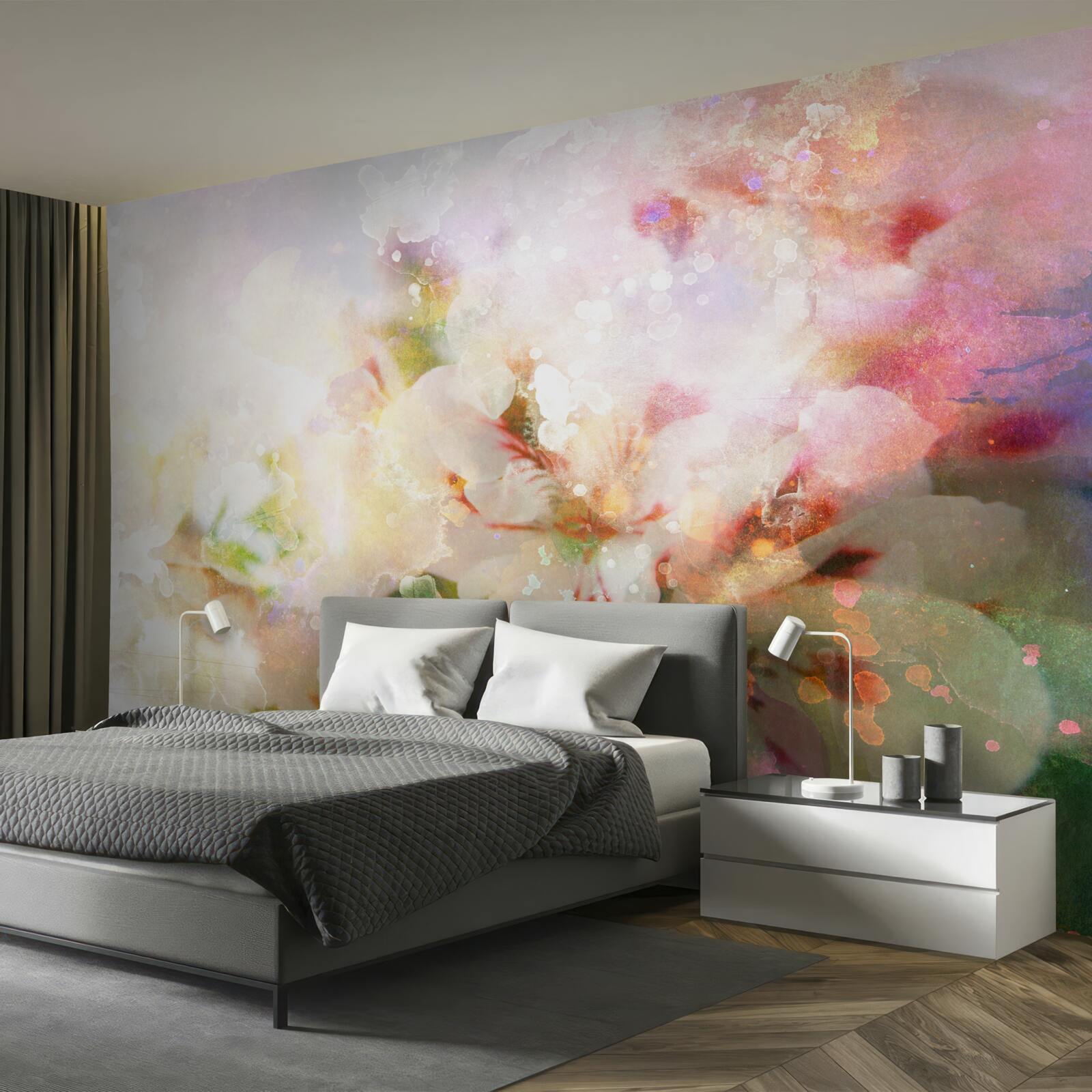 Фотошпалери акварельні квіти у світлій палітрі