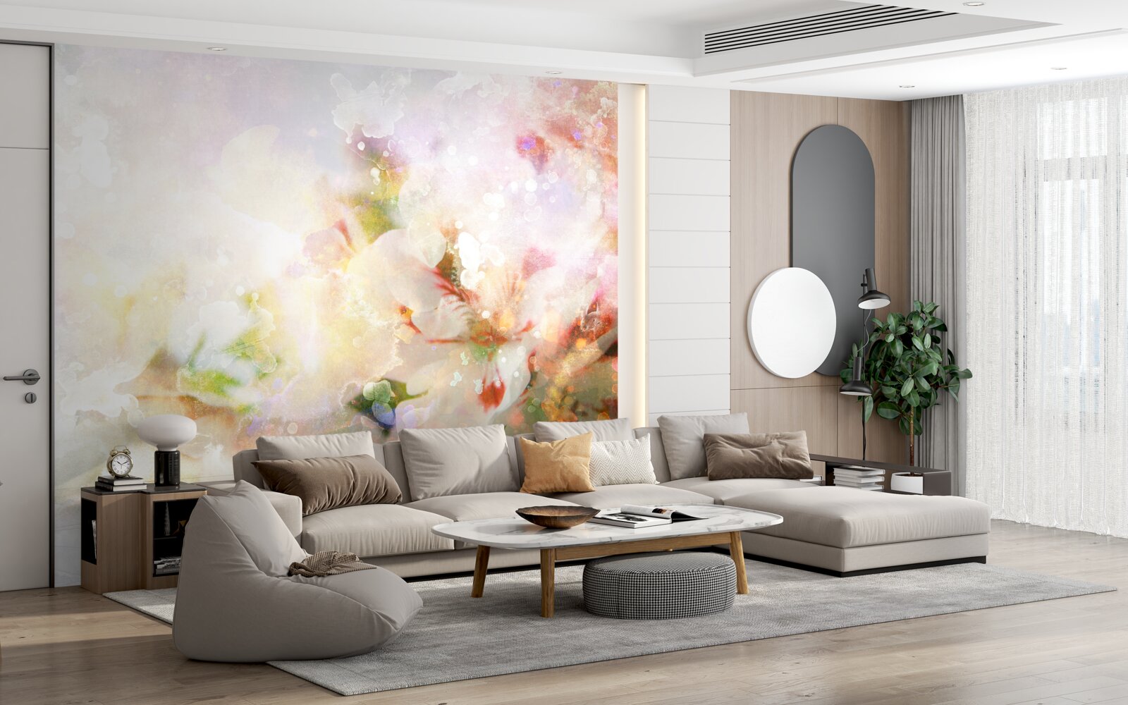 Фотошпалери акварельні квіти у світлій палітрі