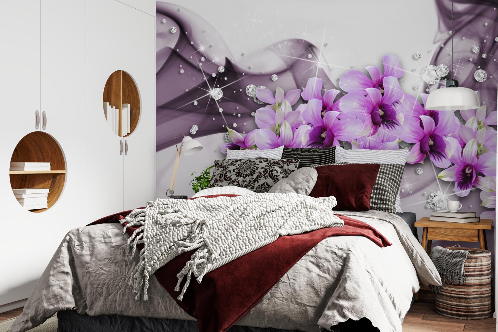 Фотошпалери циркони та фіолетові квіти