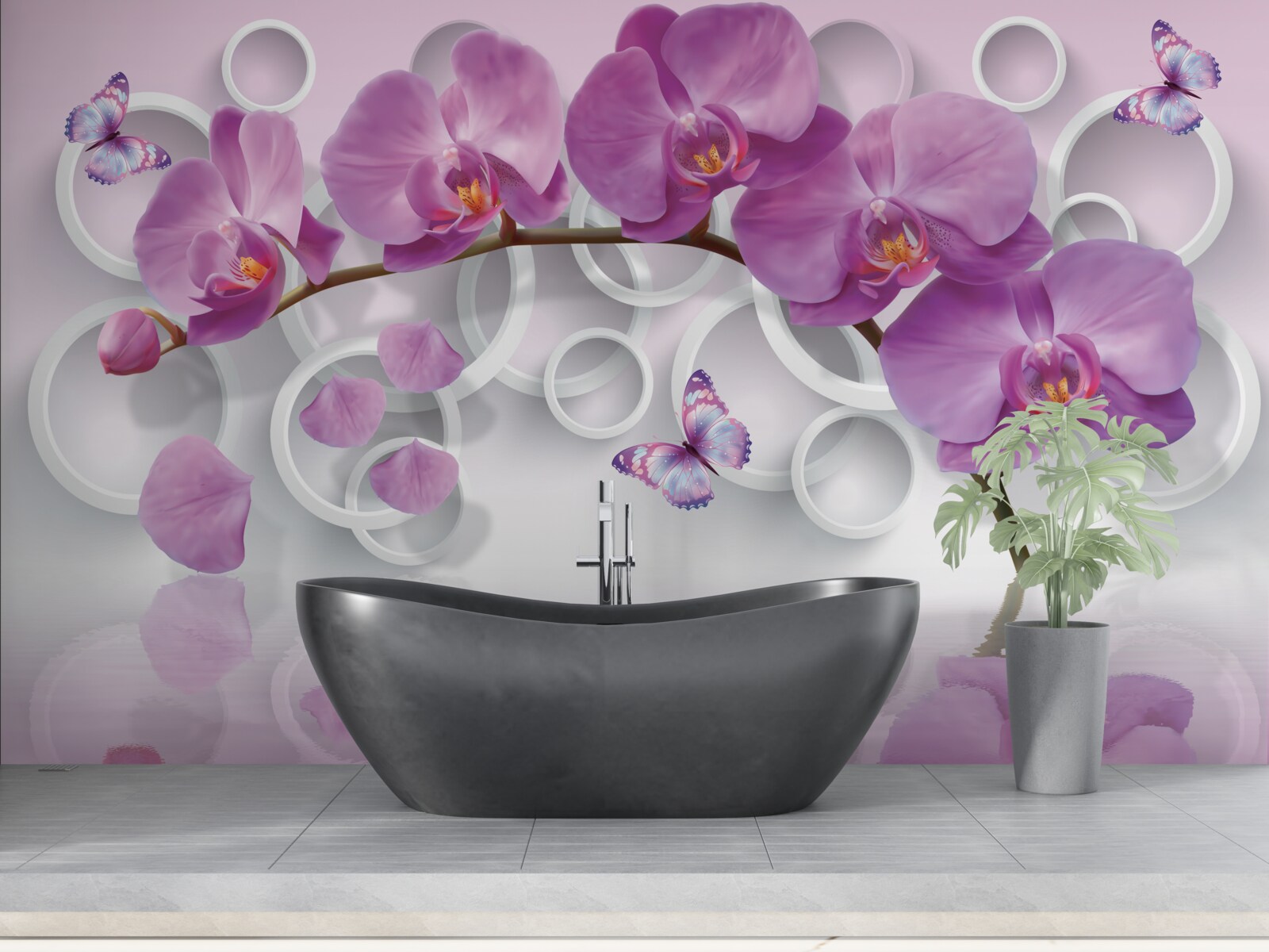 Фотошпалери фіолетові орхідеї на світлому тлі