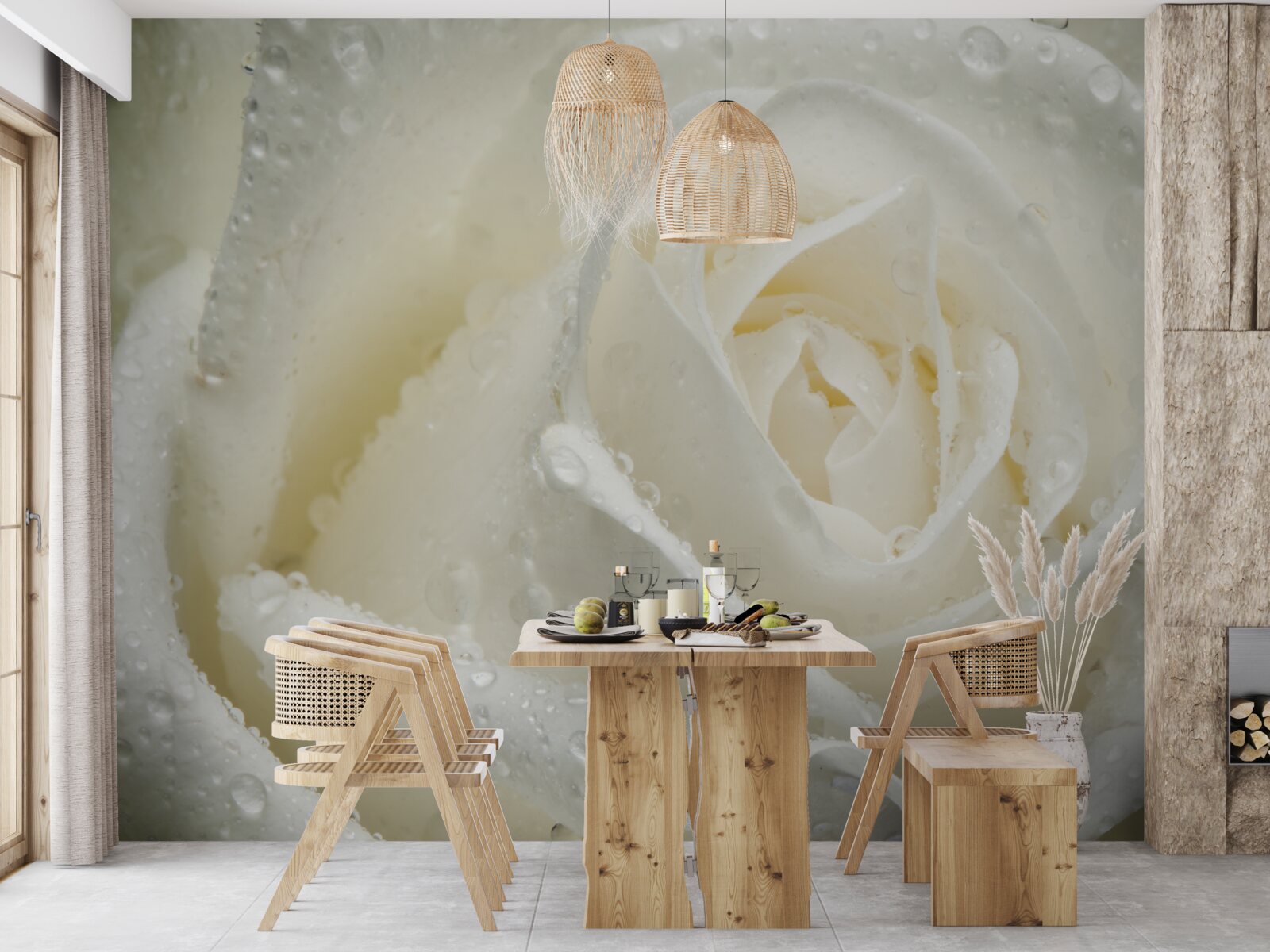 Фотошпалери біла троянда, вкрита ранковою росою