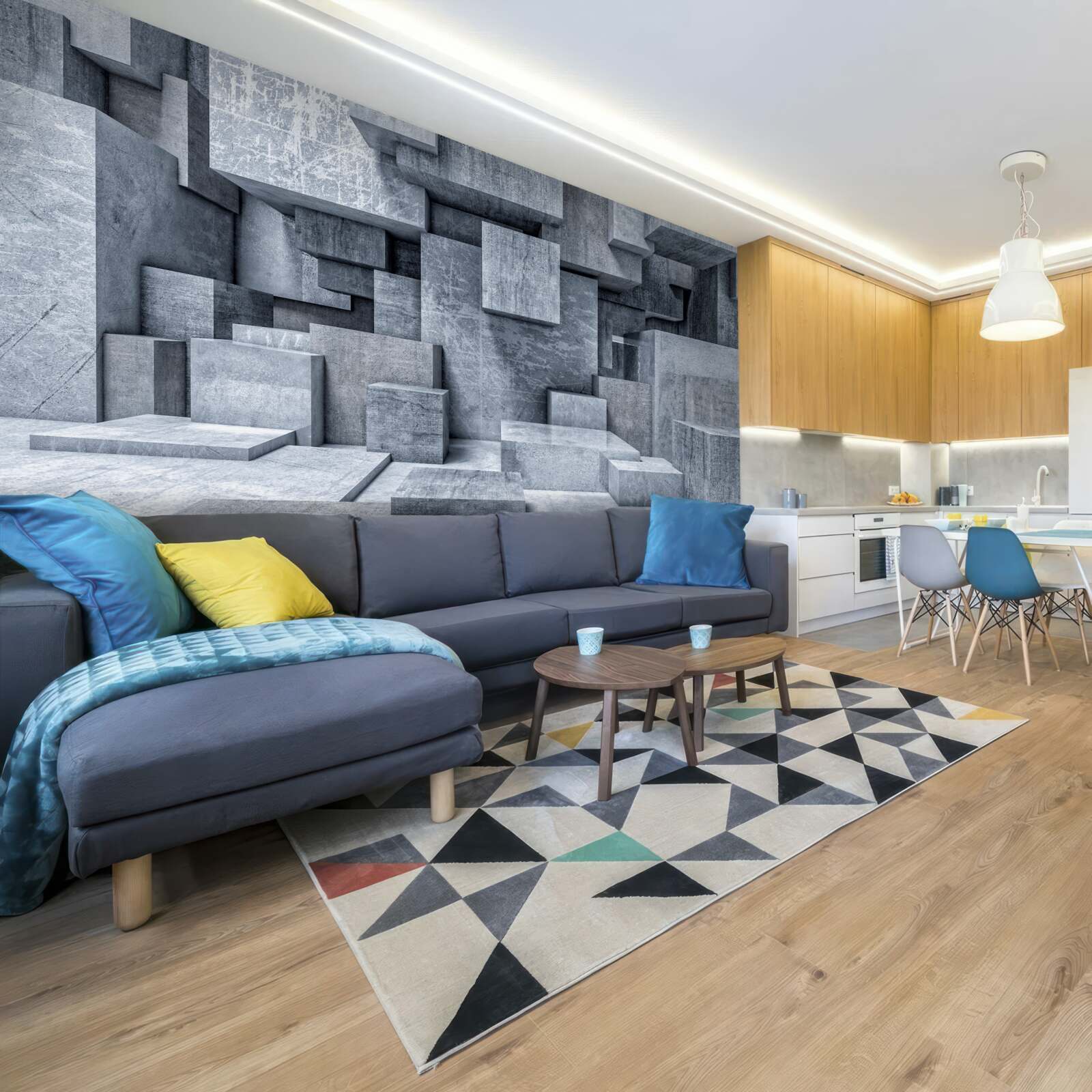 Фотошпалери кімната з геометричними формами у вигляді квадратів