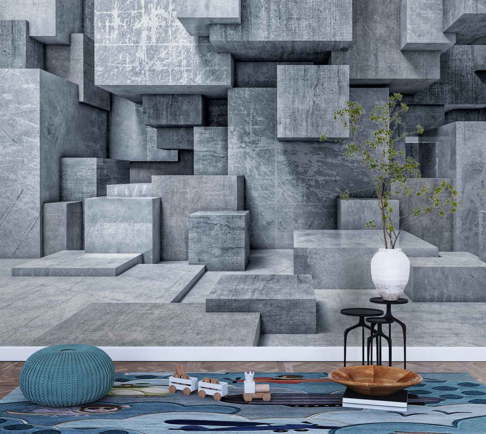 Фотошпалери кімната з геометричними формами у вигляді квадратів