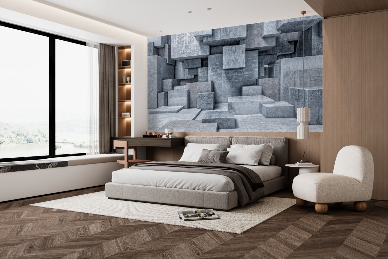 Фотошпалери кімната з геометричними формами у вигляді квадратів