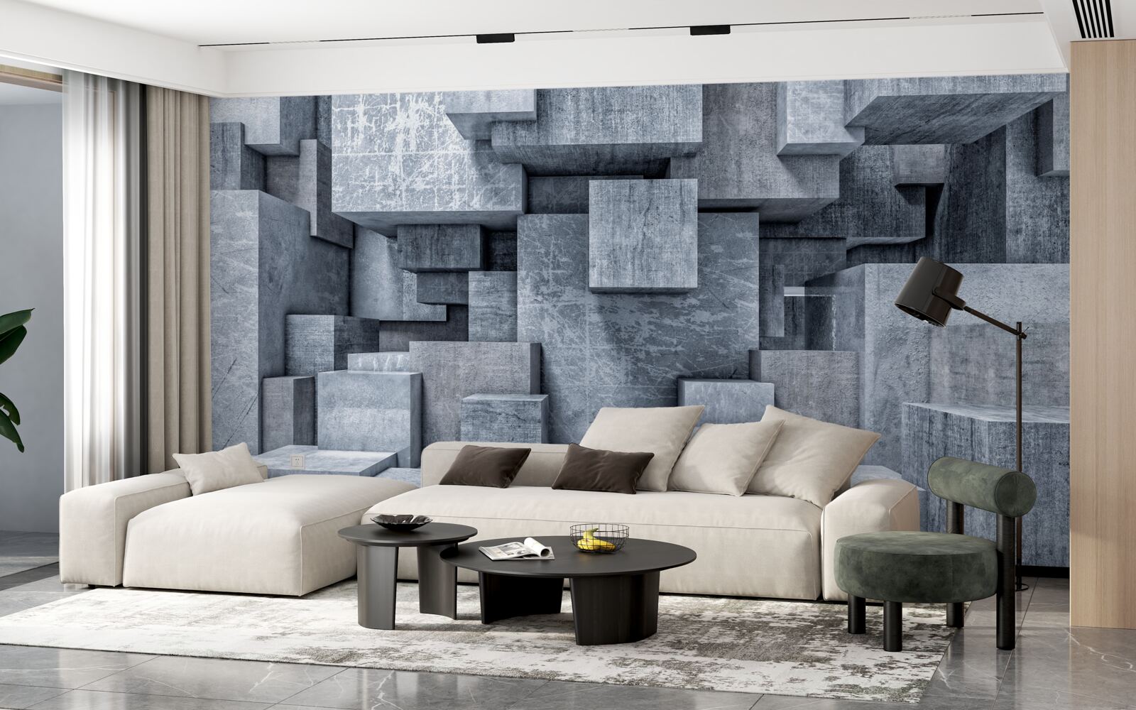 Фотошпалери кімната з геометричними формами у вигляді квадратів