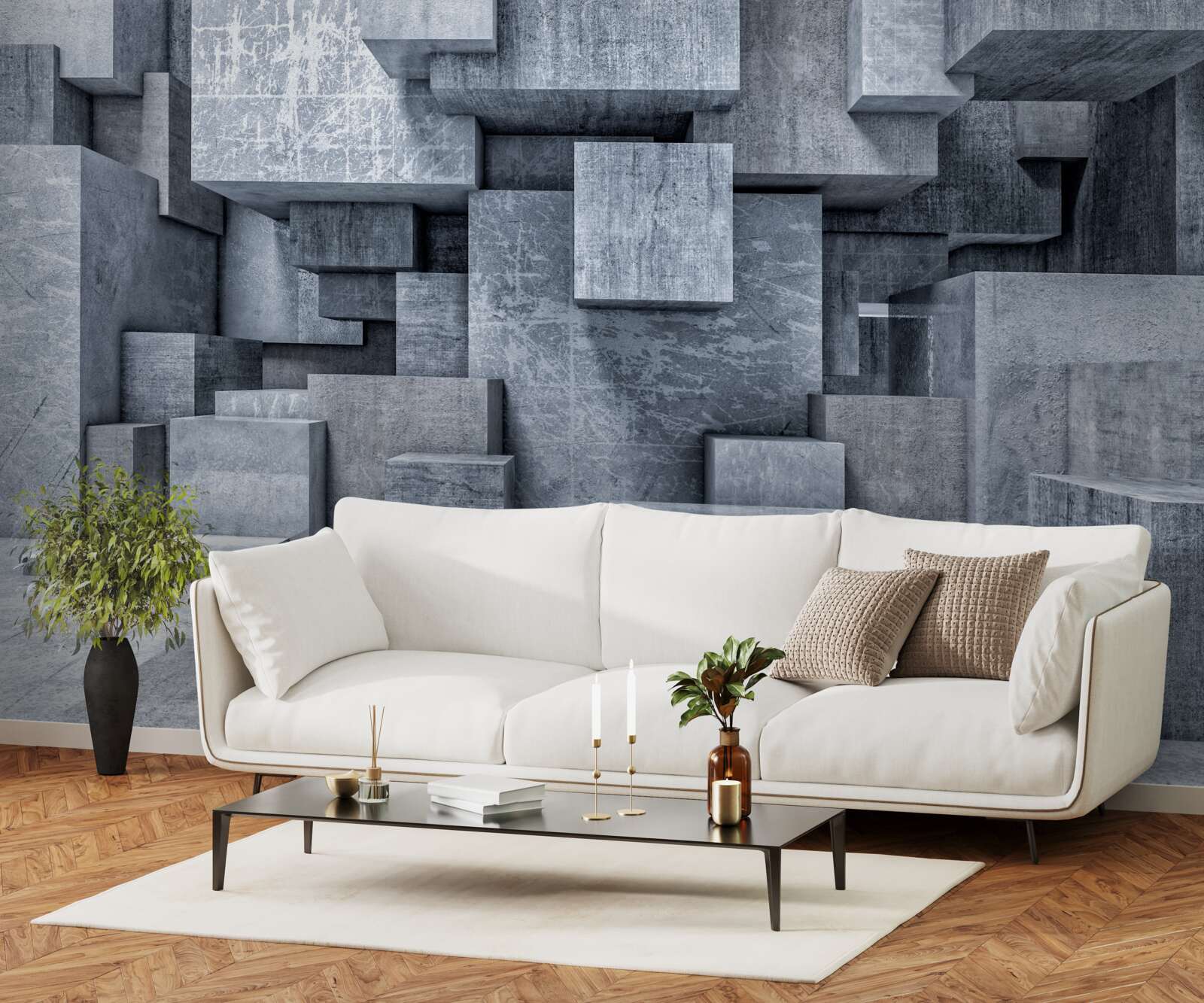 Фотошпалери кімната з геометричними формами у вигляді квадратів