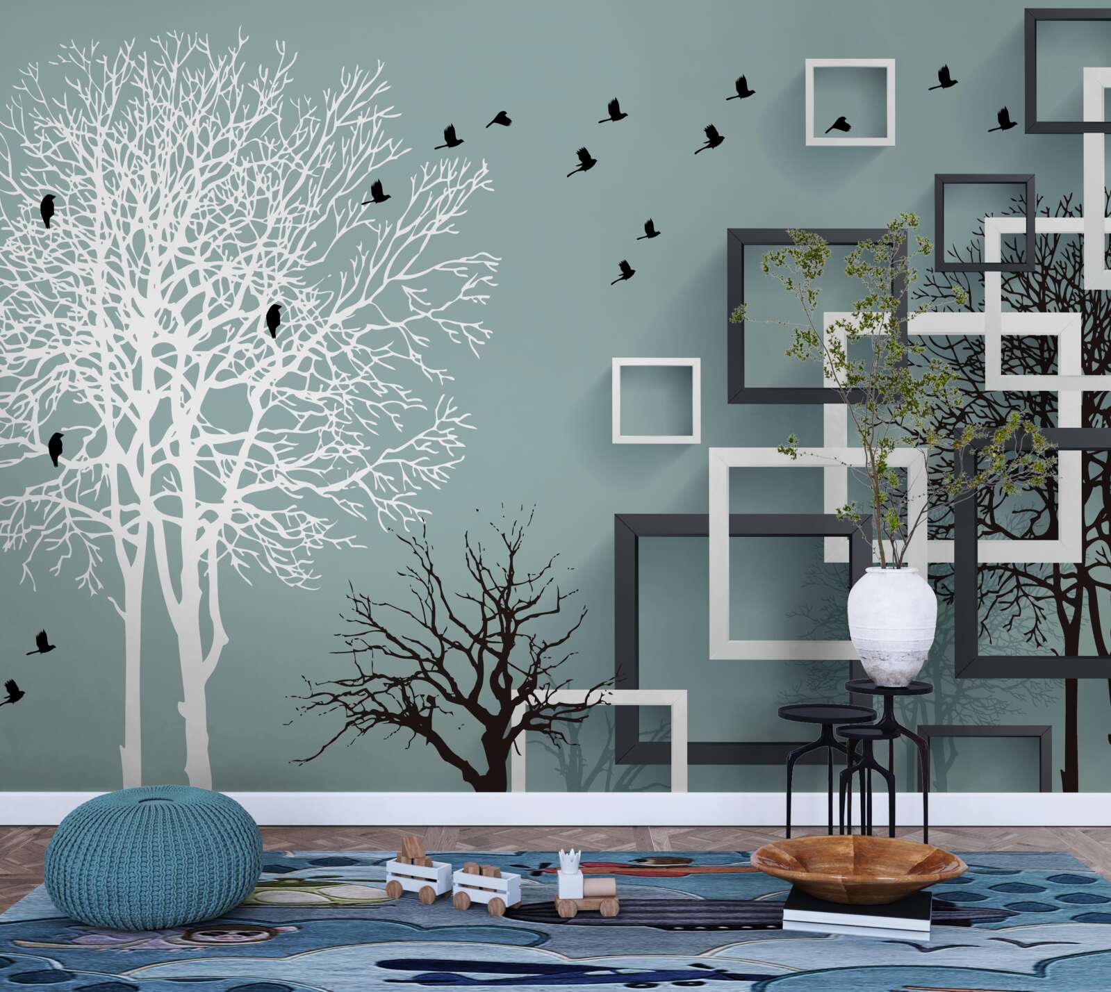 Фотошпалери дерева, що впали за зиму, та птахи, які відлетіли у теплі краї