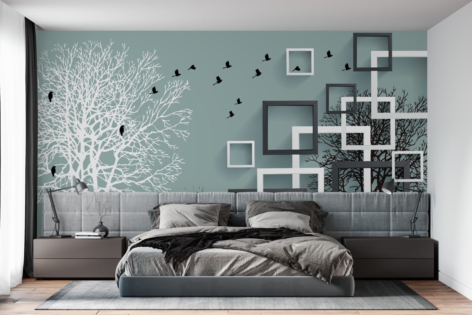 Фотошпалери дерева, що впали за зиму, та птахи, які відлетіли у теплі краї