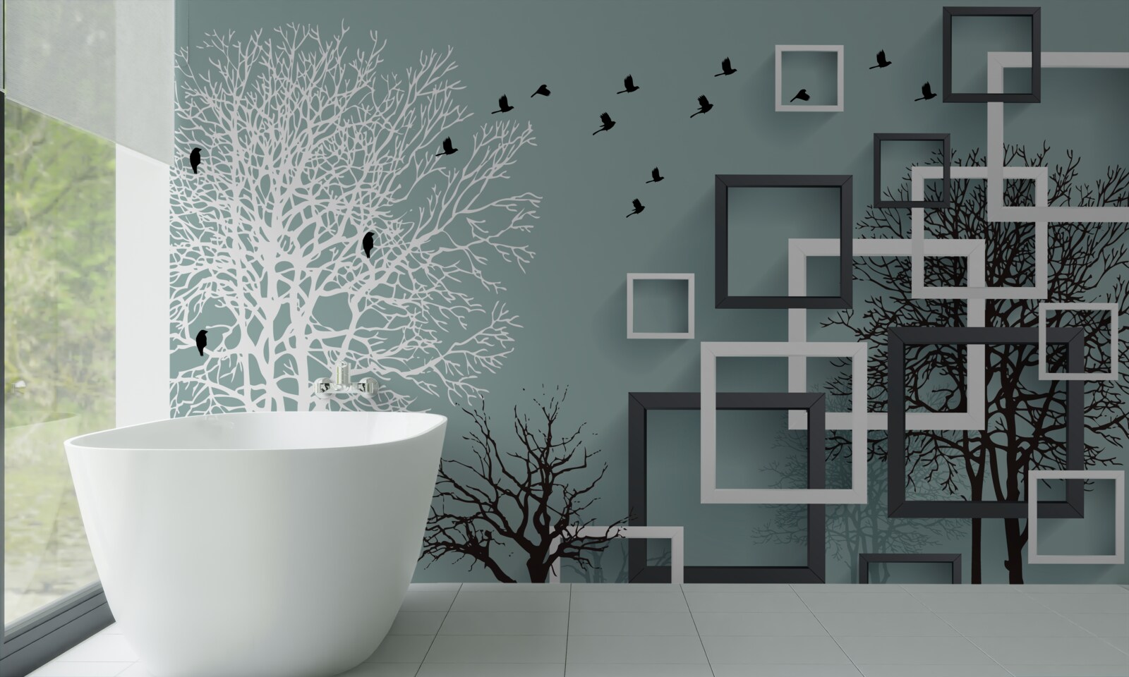 Фотошпалери дерева, що впали за зиму, та птахи, які відлетіли у теплі краї